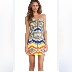 Milly Exposed Zipper Bustier in Multi chevron mini dress, size US 4